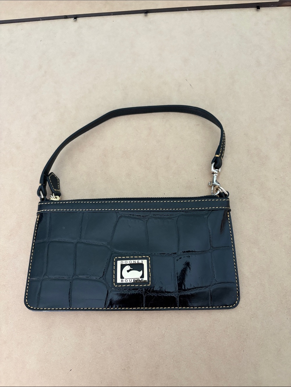 Dooney & Bourke Black Croc-Embossed Wristlet with Detachable Strap